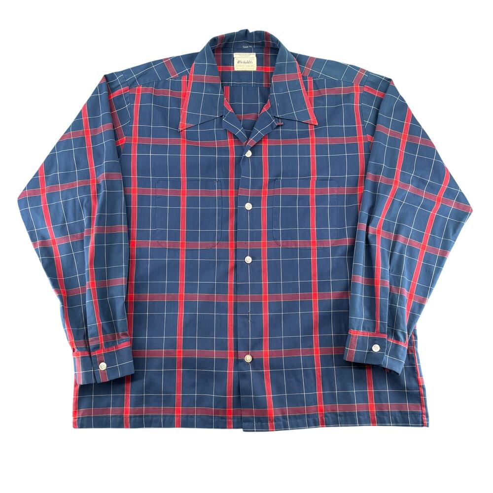 Vintage 1960s Wieboldt's Plaid Loop Collar Shirt Men's XL Rockabilly